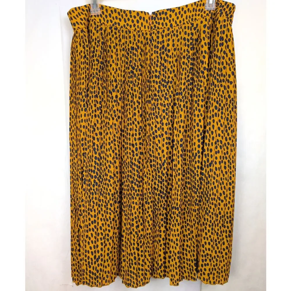 J.Crew mustard yellow cheetah print pleated midi skirt Size 20 Preppy Classic